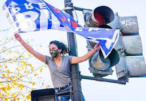 After Joe Biden became President-Elect, celebrations erupted in Washington D.C. Supporters celebrated by climbing on light posts and stoplights waving Biden flags. 