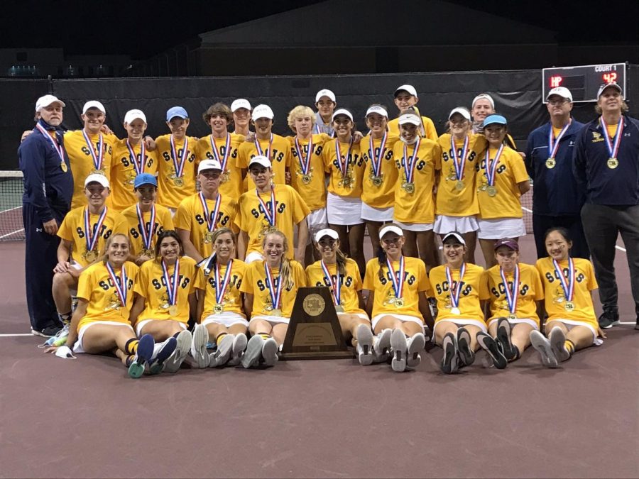 The tennis team brought home its fifth state title in a row, adding to their 21 state championships. The Scots beat Alamo Heights 10-3 on Tuesday.