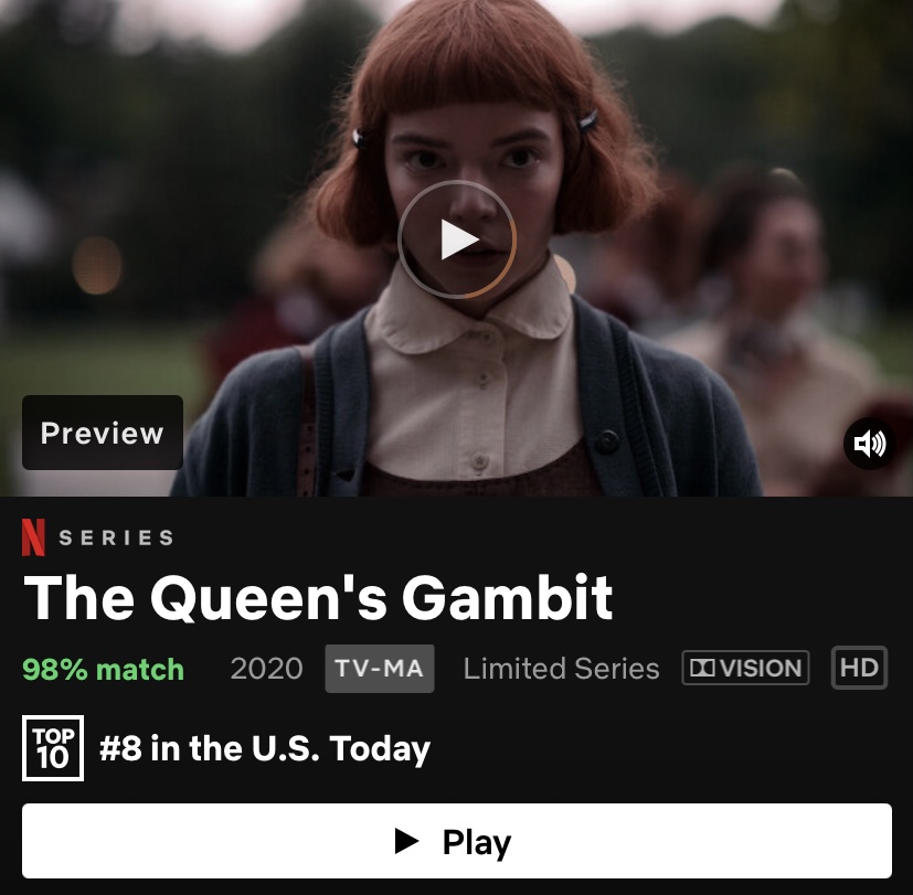 The first season of “The Queens Gambit” can be watched on Netflix. The show has episodes ranging from 48 minutes to a little over an hour.