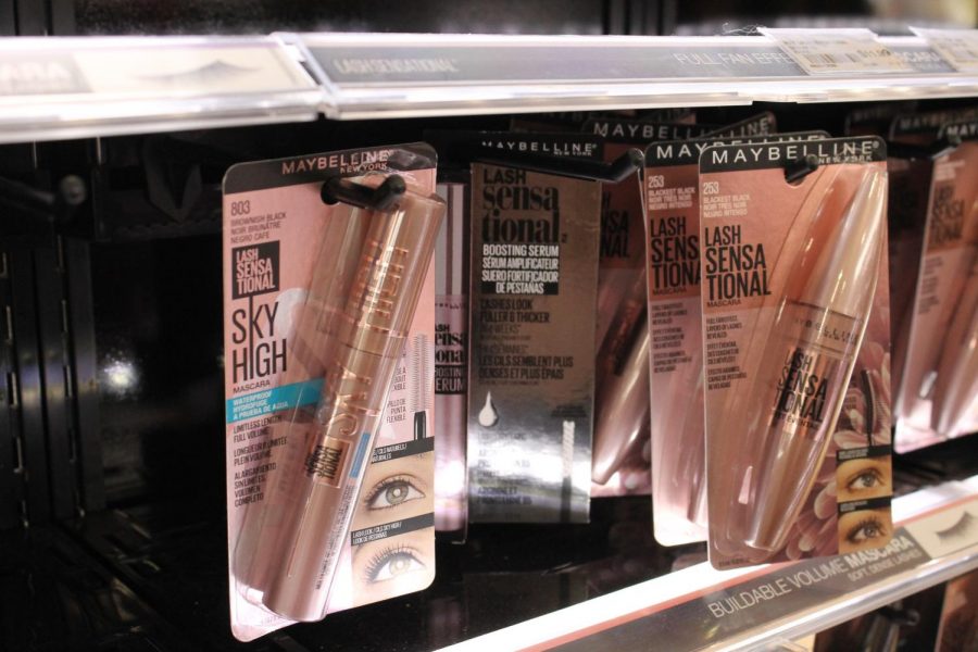 The Lash Sensational Sky High mascara sits on the rack of an Ulta Beauty store in the Maybelline section. The mascara became popular due to  its voluminous and lengthening properties. The platforms #SkyHighMascara tag currently has 108.2 million views on TikTok, with videos of the absurdly long lashes users get from it going viral.