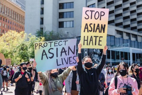 Protestors stand against anti-Asian hate and violence. In light of increasing violence against Asians in America, many more protests have continued to take place. 