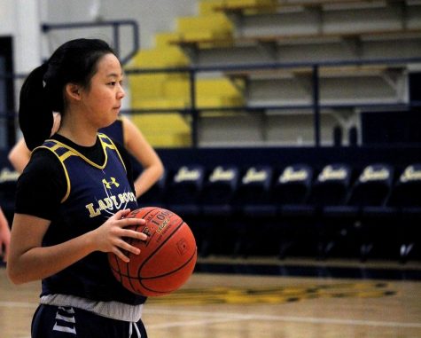 Junior Vivian Jin prepares to shoot the ball during one of the teams practices. The team has been in training since October. 