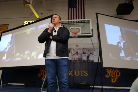 For an assembly on the dangers of substance abuse, Chris Herren talks to the student body. Herren wanted to teach students that they didn’t need drugs to get through everyday life and to learn from his struggle with substance abuse. “In hindsight, it was a coping mechanism for multiple things going on in my life that I never really wanted to look at and never really knew how to look at,” Herren said.