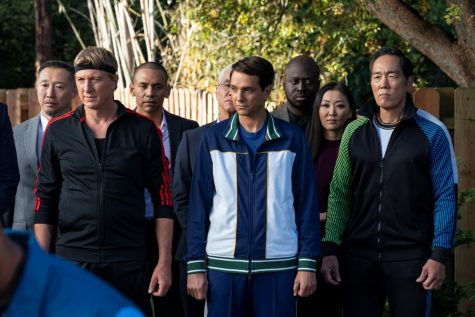 William Zabka, Ralph Macchio, and Yuji Okumoto pose for a photo teased in an early season five press release. Season five of Cobra Kai released Sept. 9.
