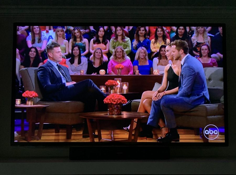 After the final rose ceremony contestants Gaby Windey and Erich Schwer sit down with host Jesse Palmer to discuss their relationship status. The couple are still together and are engaged.