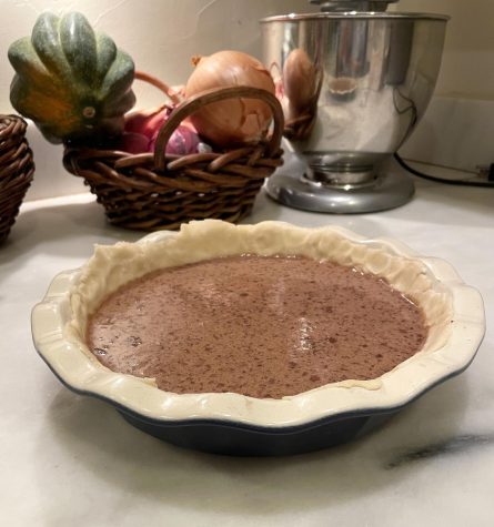 The freshly baked chocolate pie is displayed on the counter. The Howarth family first starting making the delicious dessert in the 1940s.  