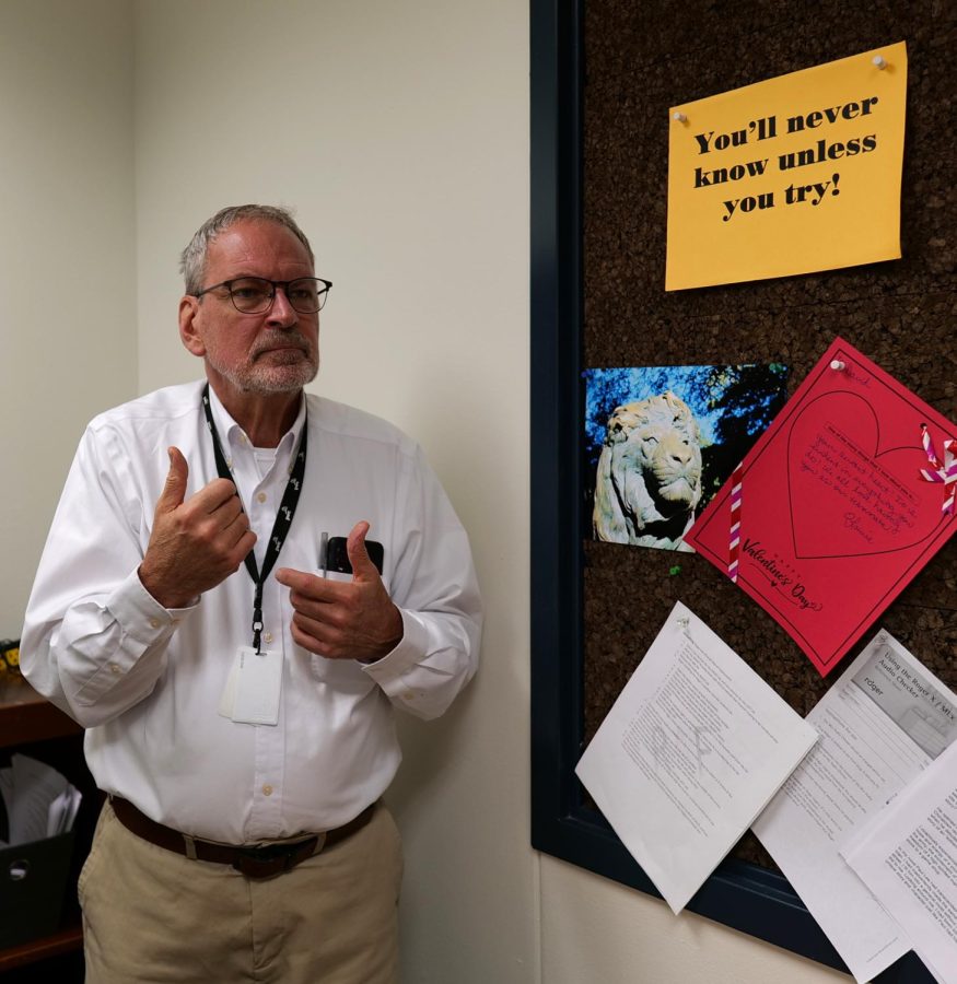 Certified teacher of the deaf, David Fahnle, introduces himself by signing. Fahnle comes to the high school once a week to provide instruction for students. “[It is important to raise awareness about the deaf community] because we live in a world where we can let our differences divide us or we can celebrate our differences to unite us.